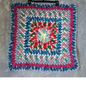 Handmade Knit Crochet Afghan Small Blanket  Couch Chair Throw Colorful